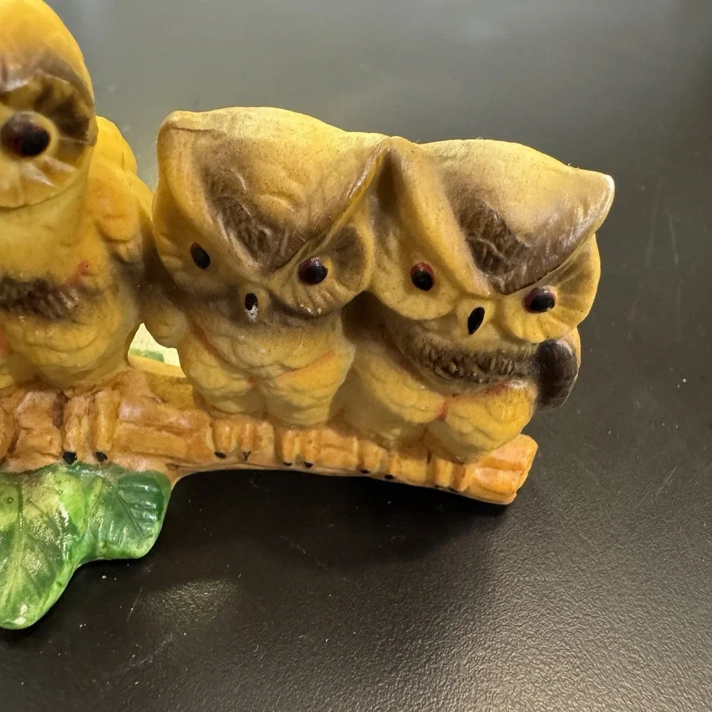 Vintage‎ Ceramic Owl Trio Mother Babies Perched on Branch Figurine Woodland